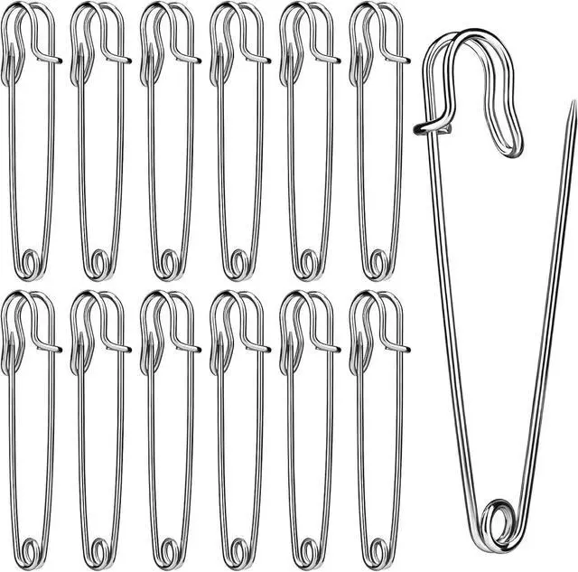 Main image of Large Safety Pins, 15 Pack Heavy Duty Safety Pins 3 Inch | Stainless Steel Large Safety Pins for Clothes, Blankets, Laundry, Leather Canvas, DIY Crafts