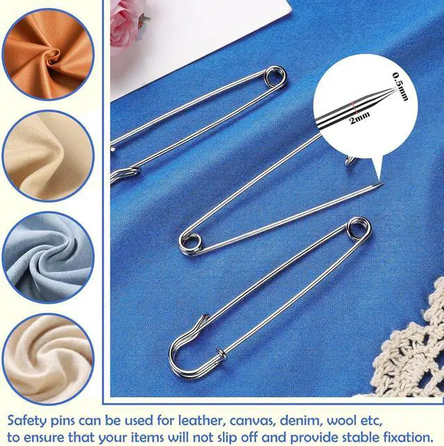 Alt view image 3 of 7 - Large Safety Pins, 15 Pack Heavy Duty Safety Pins 3 Inch | Stainless Steel Large Safety Pins for Clothes, Blankets, Laundry, Leather Canvas, DIY Crafts