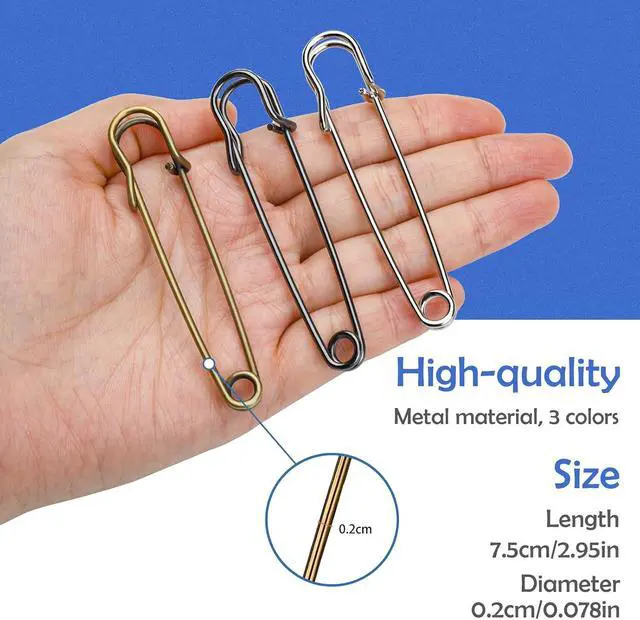 Alt view image 4 of 7 - Large Safety Pins, 15 Pack Heavy Duty Safety Pins 3 Inch | Stainless Steel Large Safety Pins for Clothes, Blankets, Laundry, Leather Canvas, DIY Crafts