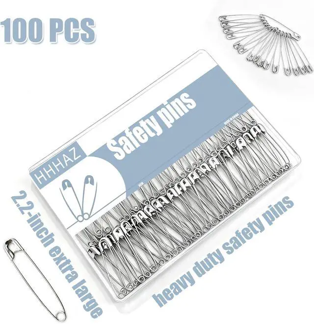 Alt view image 4 of 5 - 2.2 Inch Heavy Duty Safety Pins, 200 Pack, Stainless Steel | Rust Resistant, 55mm, Bulk Large Pins for Clothes, Sewing, Diapers, Craft, Quilting, Jewelry Making