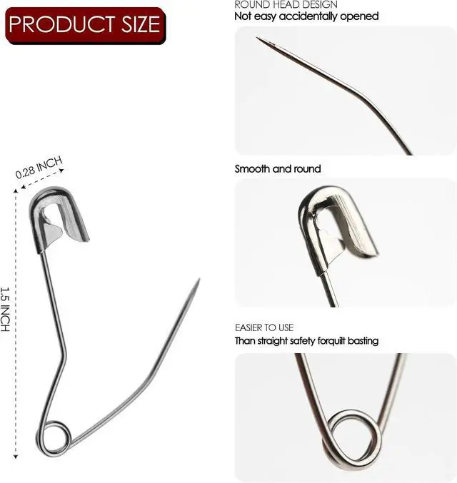 Alt view image 2 of 6 - 100 Pcs Curved Safety Pins for Quilting Basting Pins 38mm/1.5inch | 100 Pack Curved Safety Pins for Quilting Basting Pins 38mm/1.5inch Quilting Safety Pins Stainless Steel Quilting Pins