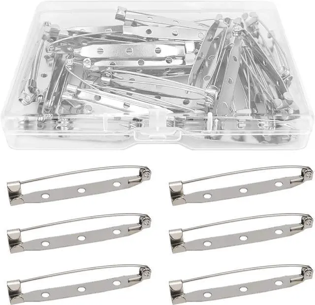 Main image of 50 Pcs Silver Bar Pins, Safety Pins - Secure Back Clasp - Reliable Brooch Pins for Various Uses Locking Pins Backs Safety Clasp Brooch (45MM, Silver)