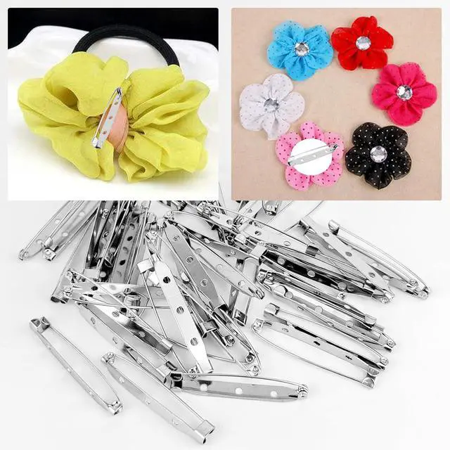 Alt view image 5 of 7 - 50 Pcs Silver Bar Pins, Safety Pins - Secure Back Clasp - Reliable Brooch Pins for Various Uses Locking Pins Backs Safety Clasp Brooch (45MM, Silver)