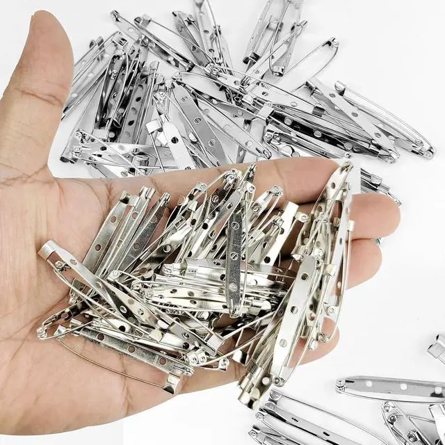 Alt view image 7 of 7 - 50 Pcs Silver Bar Pins, Safety Pins - Secure Back Clasp - Reliable Brooch Pins for Various Uses Locking Pins Backs Safety Clasp Brooch (45MM, Silver)