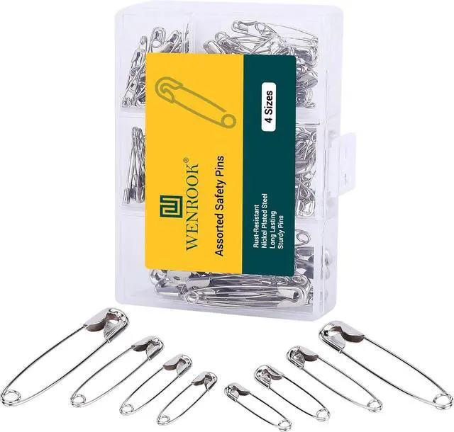 Alt view image 4 of 6 - Wenrook 300 Pack Safety Pins, Large & Small Safety Pins for Clothes | 4 Assorted Sizes, Durable Nickel Plated Steel, Safety Pins for Clothes, Crafts, Pinning and More