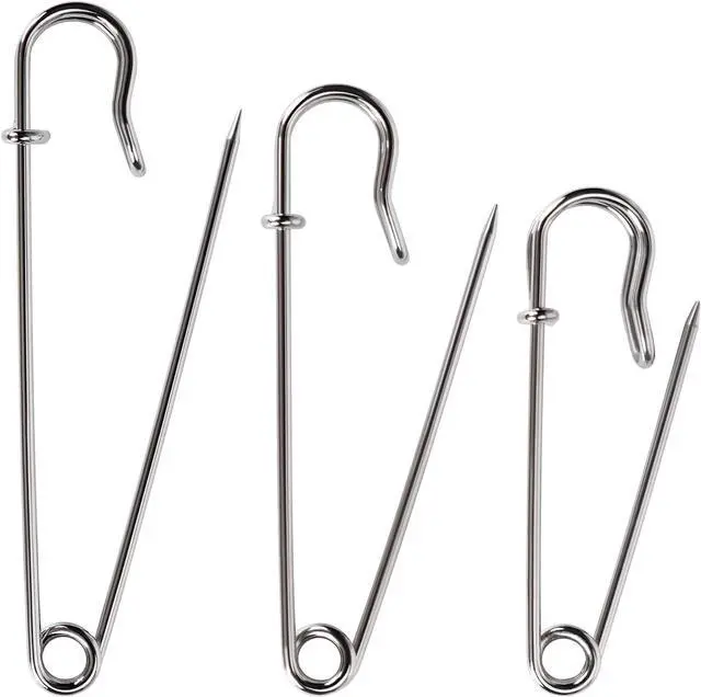 Main image of Bulk Pack of 20 Heavy-Duty Safety Pins Assorted Sizes (2", 3", 4") Extra-Sturdy Pins for Blankets, Skirts and Crafts