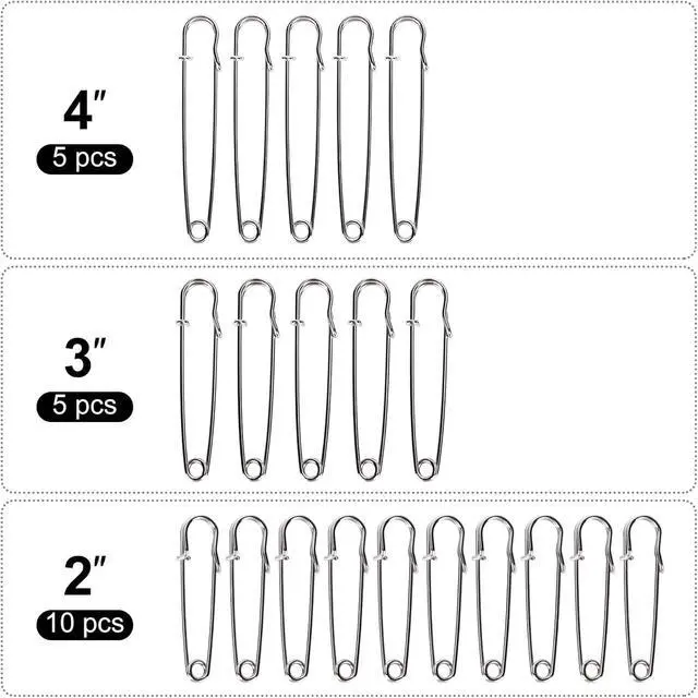 Alt view image 2 of 2 - Bulk Pack of 20 Heavy-Duty Safety Pins Assorted Sizes (2", 3", 4") Extra-Sturdy Pins for Blankets, Skirts and Crafts