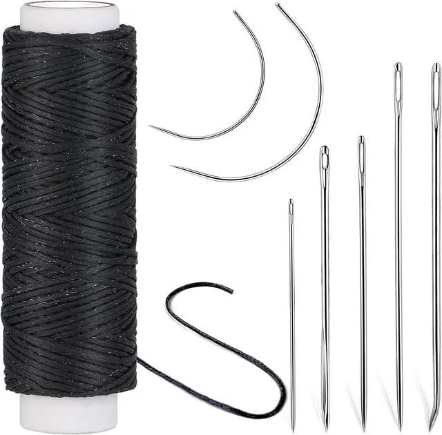 Main image of Ftyiwu Waxed Thread 32 Yards Upholstery Needle and Thread for Leather | Black Waxed Thread for Leather with 7PCS Hand Sewing Needles for Home Upholstery Carpet Canvas Repair Leather Sewing