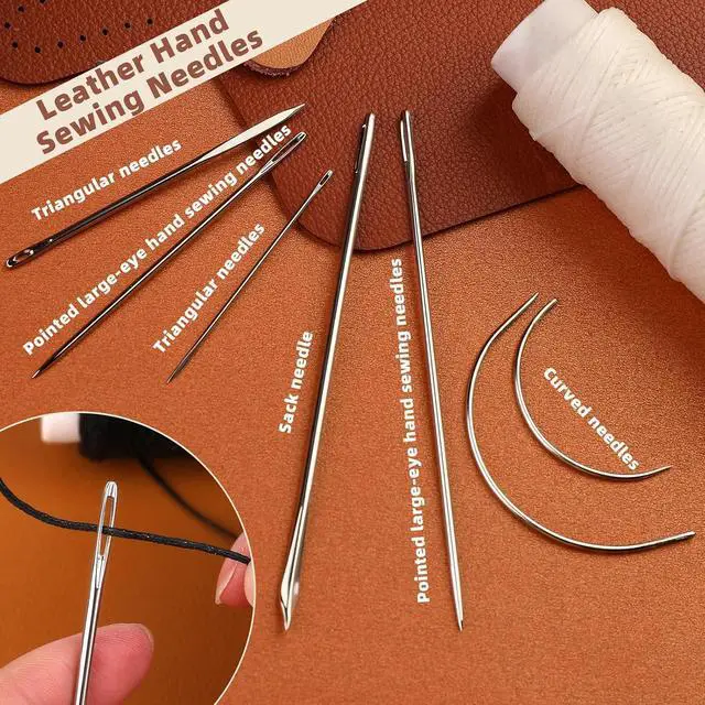 Alt view image 3 of 7 - Ftyiwu Waxed Thread 32 Yards Upholstery Needle and Thread for Leather | Black Waxed Thread for Leather with 7PCS Hand Sewing Needles for Home Upholstery Carpet Canvas Repair Leather Sewing