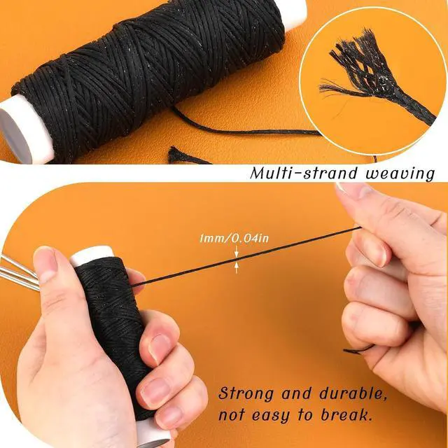 Alt view image 4 of 7 - Ftyiwu Waxed Thread 32 Yards Upholstery Needle and Thread for Leather | Black Waxed Thread for Leather with 7PCS Hand Sewing Needles for Home Upholstery Carpet Canvas Repair Leather Sewing