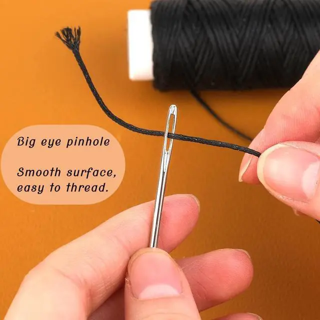 Alt view image 5 of 7 - Ftyiwu Waxed Thread 32 Yards Upholstery Needle and Thread for Leather | Black Waxed Thread for Leather with 7PCS Hand Sewing Needles for Home Upholstery Carpet Canvas Repair Leather Sewing