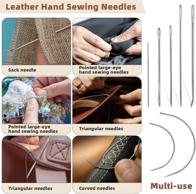 Alt view image 6 of 7 - Ftyiwu Waxed Thread 32 Yards Upholstery Needle and Thread for Leather | Black Waxed Thread for Leather with 7PCS Hand Sewing Needles for Home Upholstery Carpet Canvas Repair Leather Sewing