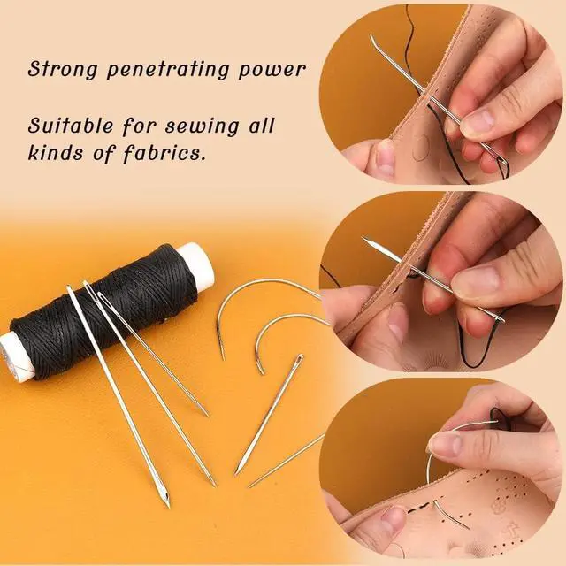 Alt view image 7 of 7 - Ftyiwu Waxed Thread 32 Yards Upholstery Needle and Thread for Leather | Black Waxed Thread for Leather with 7PCS Hand Sewing Needles for Home Upholstery Carpet Canvas Repair Leather Sewing