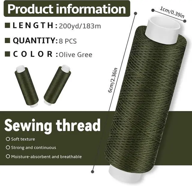 Alt view image 2 of 7 - Bupete 8 Rolls Sewing Thread, 200 Yards Each Roll Thread for Sewing | Olive Green Polyester Threads, Olive Green sewing thread for Sewing Machine, Embroidery Hand Stitching