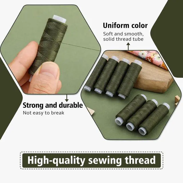Alt view image 3 of 7 - Bupete 8 Rolls Sewing Thread, 200 Yards Each Roll Thread for Sewing | Olive Green Polyester Threads, Olive Green sewing thread for Sewing Machine, Embroidery Hand Stitching