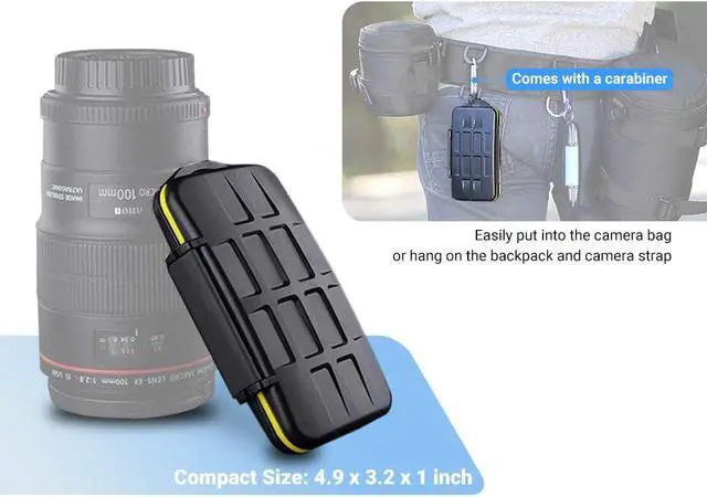 Alt view image 2 of 7 - 16 Slots Micro SD Card Holder, Micro SD Card Case Micro SD Micro SDHC Micro SDXC Card Storage Micro SD Card Organizer with Carabiner, Water-Resistant Anti-Shock