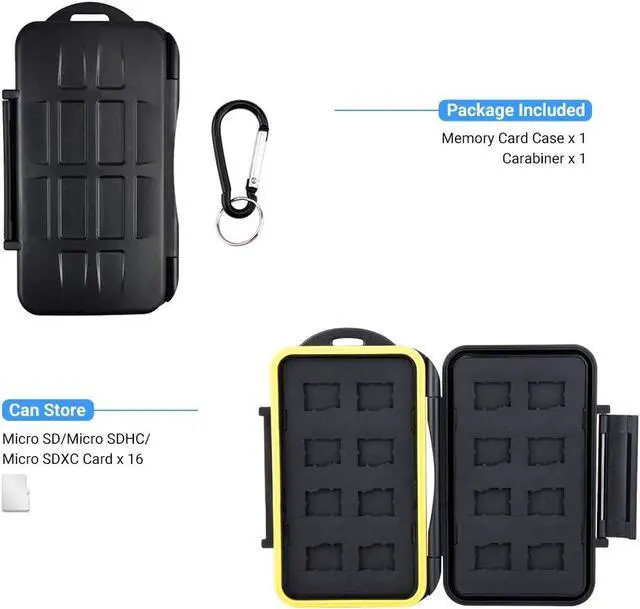 Alt view image 7 of 7 - 16 Slots Micro SD Card Holder, Micro SD Card Case Micro SD Micro SDHC Micro SDXC Card Storage Micro SD Card Organizer with Carabiner, Water-Resistant Anti-Shock