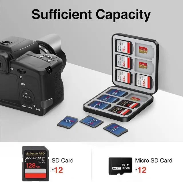 Alt view image 2 of 7 - HEIYING Memory Card Holder with 24 Card Slots for SD and Micro SD Cards | 12 SD + 12 Micro SD Slots, Magnetic Closure, Compact Portable Storage case with Soft Silicone Interior for Card Protection