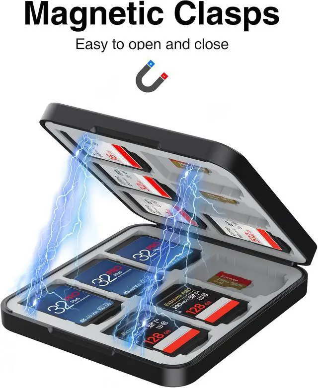 Alt view image 5 of 7 - HEIYING Memory Card Holder with 24 Card Slots for SD and Micro SD Cards | 12 SD + 12 Micro SD Slots, Magnetic Closure, Compact Portable Storage case with Soft Silicone Interior for Card Protection