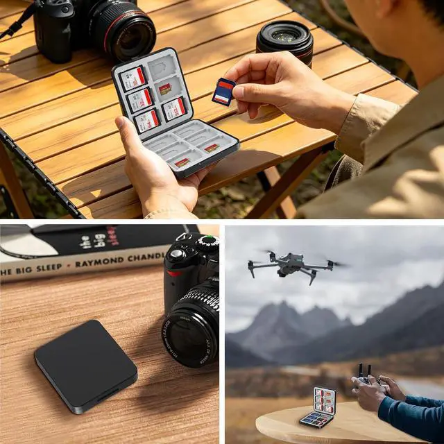 Alt view image 7 of 7 - HEIYING Memory Card Holder with 24 Card Slots for SD and Micro SD Cards | 12 SD + 12 Micro SD Slots, Magnetic Closure, Compact Portable Storage case with Soft Silicone Interior for Card Protection
