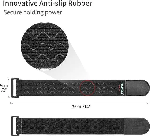 Alt view image 2 of 7 - Trilancer Elastic Cinch Straps with Anti-Slip Strips, 14'' x 2'' (6 Pack) | Multipurpose Hook and Loop Bundling Straps for Hose, Cords, Bike, Luggage, Camping, Yoga Mats