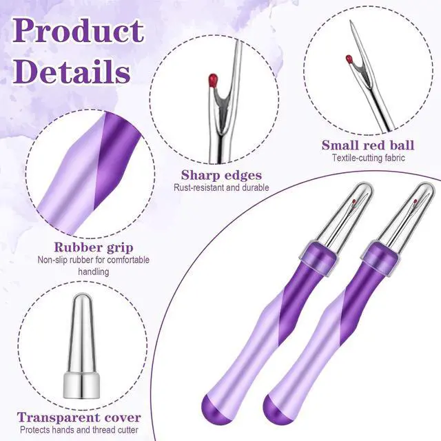 Alt view image 3 of 7 - Seam Ripper for Sewing and Thread, Needle and Thread Seam Rippers Needle Stitch Removers Tool with Ergonomic Grip for Cross Stitching, Hand Sewing, Knitting, Embroidery and Thread-Removal(Purple, 2Pcs