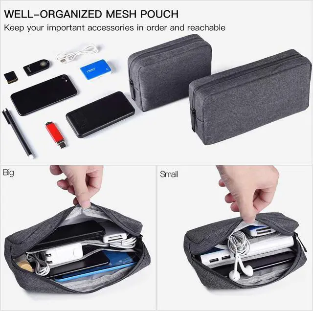 Alt view image 3 of 7 - Universal Electronics Accessories Carrying Case, 2PCS Big + Small Portable Storage Pouch, Cosmetic Bag, Cable Organizer Compatible Hard Drive, Mouse, Power Bank, Adapter, Cellphone, Space Gray