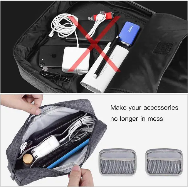 Alt view image 5 of 7 - Universal Electronics Accessories Carrying Case, 2PCS Big + Small Portable Storage Pouch, Cosmetic Bag, Cable Organizer Compatible Hard Drive, Mouse, Power Bank, Adapter, Cellphone, Space Gray