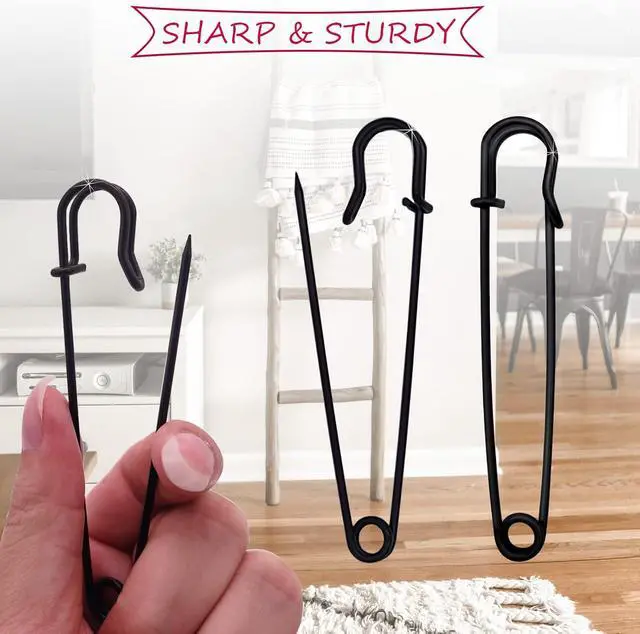 Alt view image 3 of 7 - Safety Pins (Upgraded), 4" Large Safety Pin Pack of 15 for Clothes Leather Canvas Blankets Crafts Skirts Kilts, Extra Large Heavy Duty Safety Pins (Black)