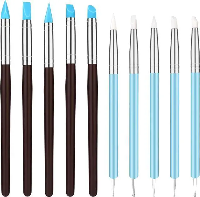 Main image of 10 Pcs Silicone Clay Tools, Silicone Sculpting Tools, Polymer Clay Tools | Dotting Tools for Painting, Silicone Brushes for Crafts, Nails