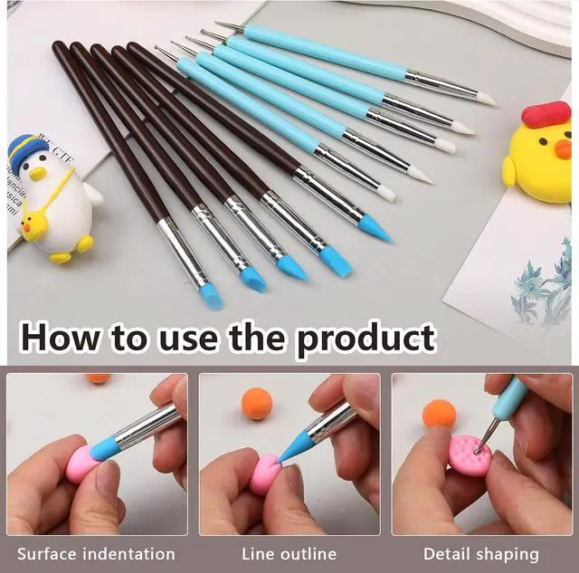 Alt view image 4 of 7 - 10 Pcs Silicone Clay Tools, Silicone Sculpting Tools, Polymer Clay Tools | Dotting Tools for Painting, Silicone Brushes for Crafts, Nails