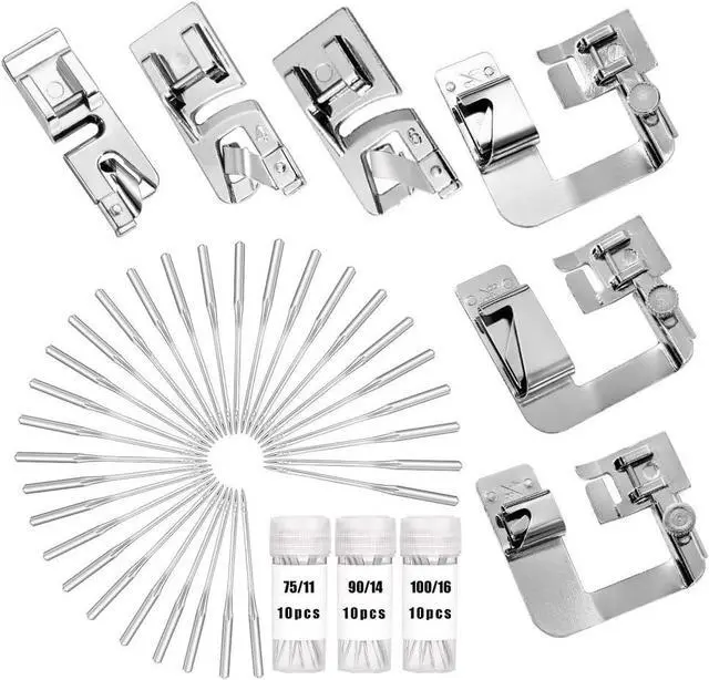 Main image of Lunarm Rolled Hem Presser Foot 36PCS Hemming Foot for Sewing Machine | 6PCS Narrow / Wide Rolled Hem Foot, 30 Pcs Sewing Machine Needles, Stainless Steel, Household Multi-Function Sewing Machines