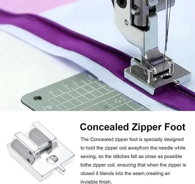 Alt view image 6 of 7 - 5PCS Invisible Zipper Foot, Invisible & Concealed Zipper Presser Feet for Precise Zipper Installation for All Low ShankSnap on Singer, Brother, Babylock, JanomeSewing Machines