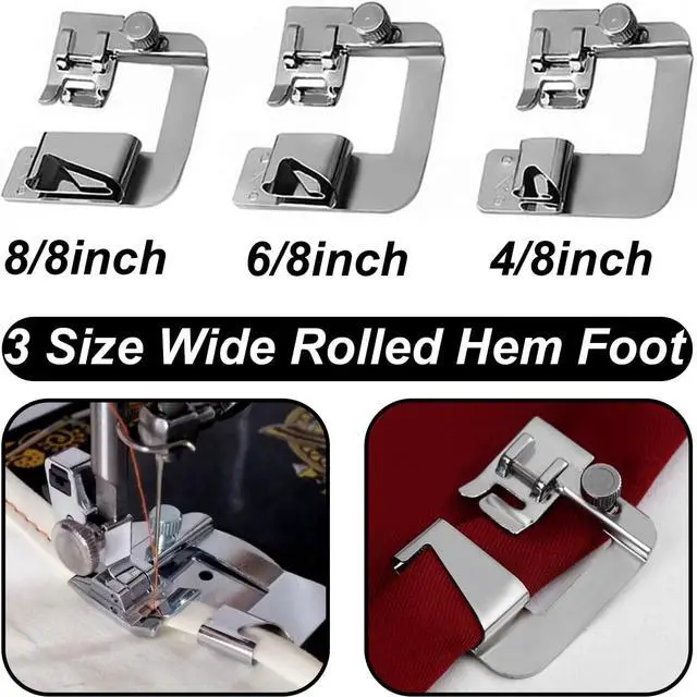 Alt view image 2 of 5 - 8pcs Sewing Machine Presser Foot Set Includes 3Pcs Wide Hem Foot, 3Pcs Narrow Rolled Hem Presser Feet, Zig Zag Foot and Adjustable Guide Presser Foot for Brother, Singer, Juki,etc