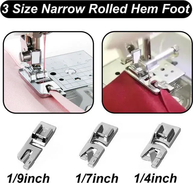 Alt view image 3 of 5 - 8pcs Sewing Machine Presser Foot Set Includes 3Pcs Wide Hem Foot, 3Pcs Narrow Rolled Hem Presser Feet, Zig Zag Foot and Adjustable Guide Presser Foot for Brother, Singer, Juki,etc