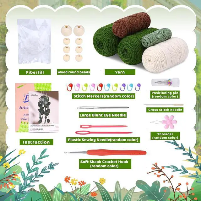 Alt view image 2 of 7 - kdafio Crochet Kit for Beginners Hanging Potted Plants Crochet Starter Kit | Crochet Starter Kits with Step-by-Step Video Tutorials, Hanging Potted Plants for Beginners Decoration (Green Plants)