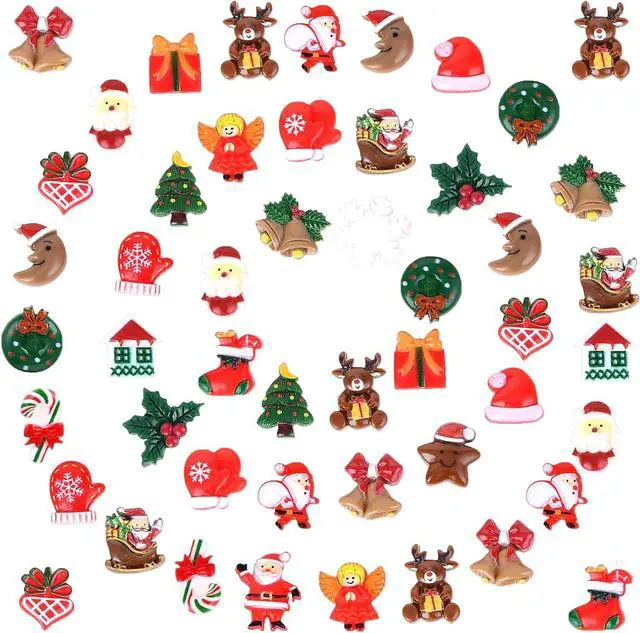 Main image of 50 Pcs Mini Christmas Ornaments Flatback Resin Charms Christmas Craft Supplies Cute Christmas Embellishment for Craft Making, Ornament Scrapbooking, DIY Crafts
