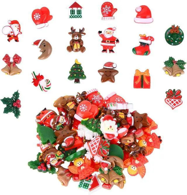 Alt view image 6 of 7 - 50 Pcs Mini Christmas Ornaments Flatback Resin Charms Christmas Craft Supplies Cute Christmas Embellishment for Craft Making, Ornament Scrapbooking, DIY Crafts