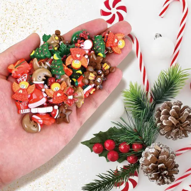 Alt view image 5 of 7 - 50 Pcs Mini Christmas Ornaments Flatback Resin Charms Christmas Craft Supplies Cute Christmas Embellishment for Craft Making, Ornament Scrapbooking, DIY Crafts