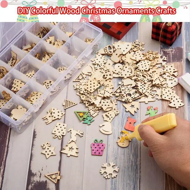 Alt view image 4 of 7 - 300 Pieces Unfinished Mini Wooden Christmas Ornaments DIY Wooden Christmas Ornaments Mini Blank Wood Slice Cutout Xmas Craft for Holiday Winter Xmas Tree Hanging Decoration DIY Craft,30 Styles