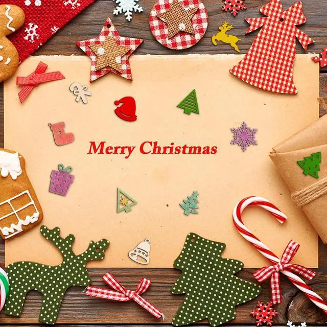 Alt view image 6 of 7 - 300 Pieces Unfinished Mini Wooden Christmas Ornaments DIY Wooden Christmas Ornaments Mini Blank Wood Slice Cutout Xmas Craft for Holiday Winter Xmas Tree Hanging Decoration DIY Craft,30 Styles