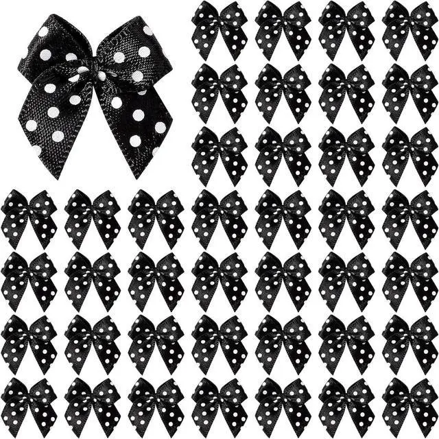 Main image of yoyokid 50Pcs 1" Mini Satin Ribbon Bows, Small Tiny Black Polka Dot Bows for Crafts, Handmade DIY Sewing, Wedding Birthday Baby Shower Party Gift Wrapping Boxes, Scrapbooking Decorations