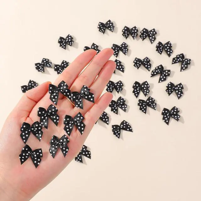 Alt view image 2 of 7 - yoyokid 50Pcs 1" Mini Satin Ribbon Bows, Small Tiny Black Polka Dot Bows for Crafts, Handmade DIY Sewing, Wedding Birthday Baby Shower Party Gift Wrapping Boxes, Scrapbooking Decorations