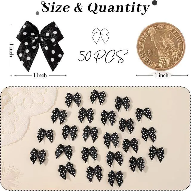 Alt view image 3 of 7 - yoyokid 50Pcs 1" Mini Satin Ribbon Bows, Small Tiny Black Polka Dot Bows for Crafts, Handmade DIY Sewing, Wedding Birthday Baby Shower Party Gift Wrapping Boxes, Scrapbooking Decorations