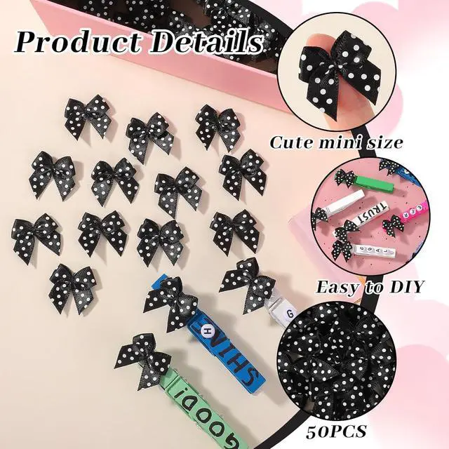 Alt view image 4 of 7 - yoyokid 50Pcs 1" Mini Satin Ribbon Bows, Small Tiny Black Polka Dot Bows for Crafts, Handmade DIY Sewing, Wedding Birthday Baby Shower Party Gift Wrapping Boxes, Scrapbooking Decorations