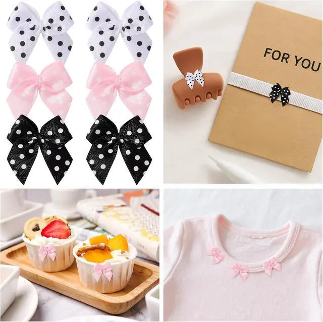 Alt view image 5 of 7 - yoyokid 50Pcs 1" Mini Satin Ribbon Bows, Small Tiny Black Polka Dot Bows for Crafts, Handmade DIY Sewing, Wedding Birthday Baby Shower Party Gift Wrapping Boxes, Scrapbooking Decorations