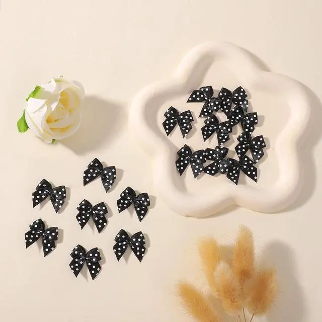 Alt view image 6 of 7 - yoyokid 50Pcs 1" Mini Satin Ribbon Bows, Small Tiny Black Polka Dot Bows for Crafts, Handmade DIY Sewing, Wedding Birthday Baby Shower Party Gift Wrapping Boxes, Scrapbooking Decorations