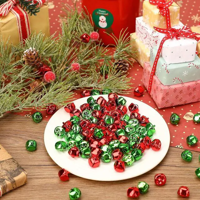 Alt view image 4 of 7 - Augshy 200 Pcs Jingle Bells 2/5 Inch Craft Bell Mini Bell for Christmas | Red Green, Metal Mini Bells, Home Pet Decorations, Bracelet Necklace Knitting Jewelry Making, Xmas Decor Party Favor