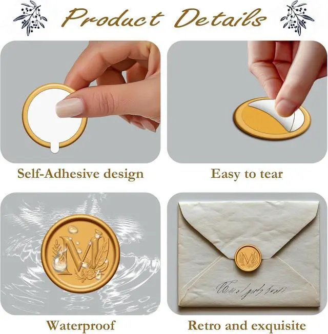 Alt view image 4 of 7 - Gold Wax Seal Stickers - 20Pcs Self-Adhesive Letter Stickers for Wedding, Party, Invitations, Envelope Seals & Gift Wrap Decoration