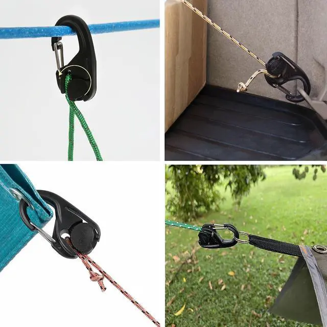Alt view image 5 of 5 - 6PCS Stretch Rope Tightener Hooks Nylon Rope Tensioner No-Knot Tightener Plastic Stretch Rope Adjustable Hooks Self Locking Tightener Outdoor Canopy Rope Fishing Boat Accessories Black